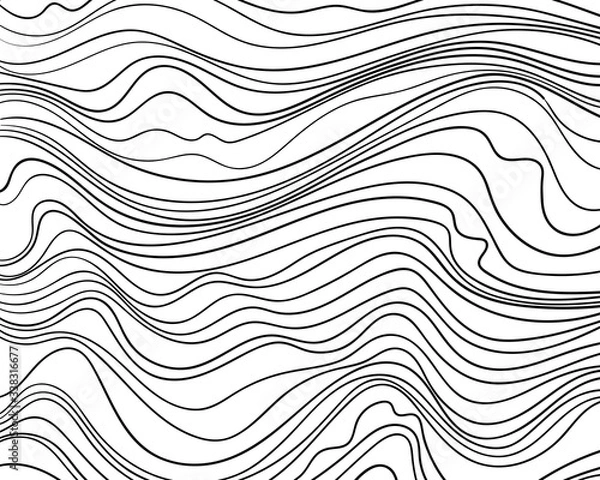 Obraz Wave lines pattern. Black wavy lines isolated on white background. Abstract vector texture for graphic design
