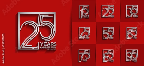 Fototapeta Anniversary logotype set with silver color for invitation, background, template, greeting and celebration event