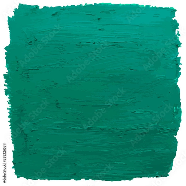 Fototapeta Green square spot of paint. Texture of oil paint isolated on a white background