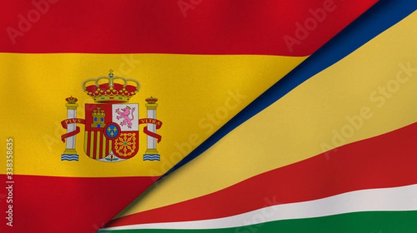 Fototapeta The flags of Spain and Seychelles. News, reportage, business background. 3d illustration