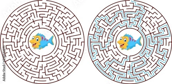 Fototapeta Lost city maze for kids with a solution