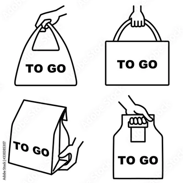 Fototapeta Illustration set of 4 types of take out food icons "TO GO"