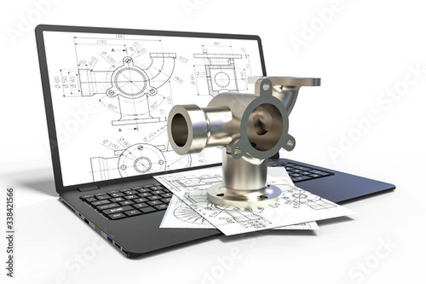 Fototapeta Computer aided design in Mold design with 3D software. Business, development.