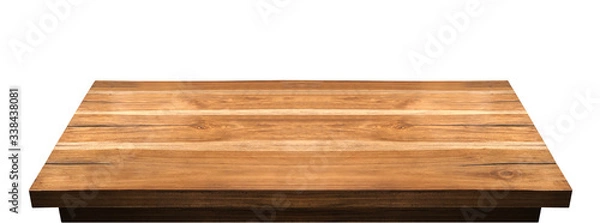 Fototapeta Perspective view of wood or wooden table top corner on white background including clipping path
