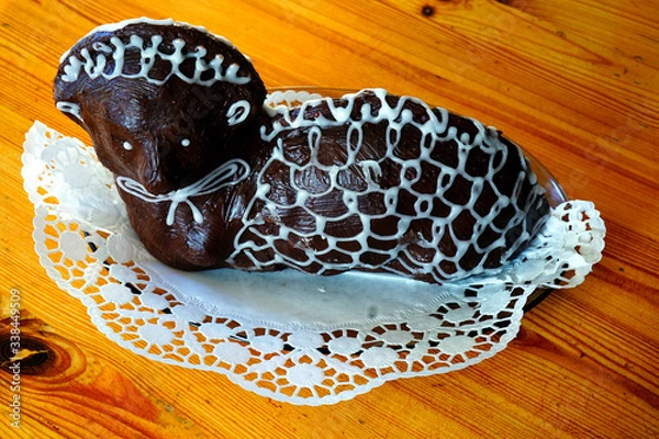 Fototapeta Easter lamb cake with chocolate icing