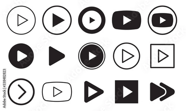 Fototapeta Play icon set. Black and outline play video buttons. 