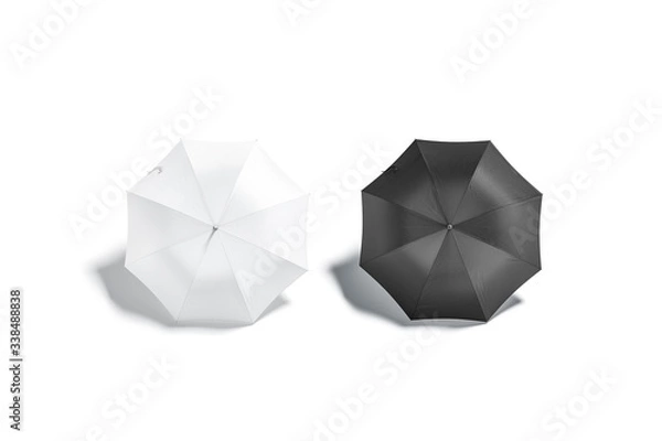 Obraz Blank black and white open umbrella mockup lying, backside view