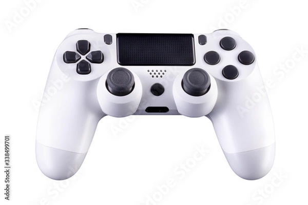 Fototapeta White video game joystick gamepad isolated on a white background
