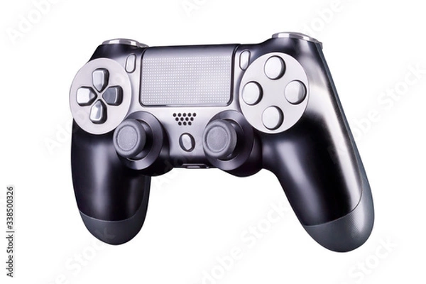 Fototapeta Black video game joystick gamepad isolated on a white background