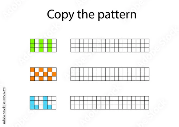 Fototapeta Copy the pattern - vector worksheet for children scaled for A4 print