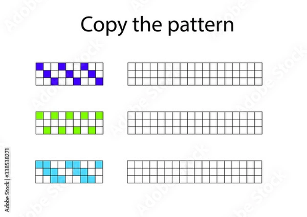 Obraz Copy the pattern - vector worksheet for children scaled for A4 print