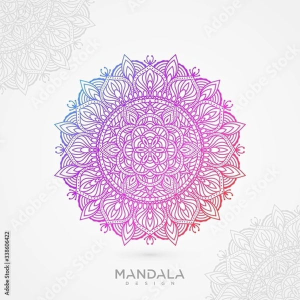 Obraz Okrągły wzór w formie mandali na tle, Henna, Mehndi, dekoracja. Dekoracyjny ornament w etnicznym stylu orientalnym