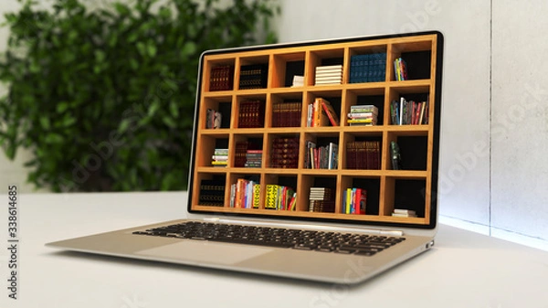 Fototapeta Laptop with online library realistic 3D rendering