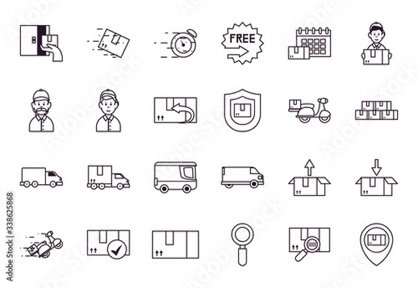 Fototapeta packages and fast delivery icon set, line style