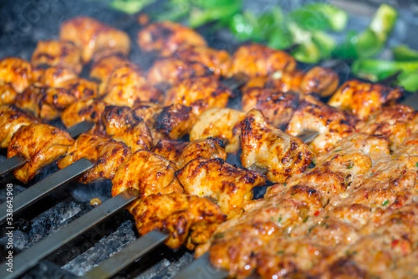 Obraz Kebabs on grill for catering 