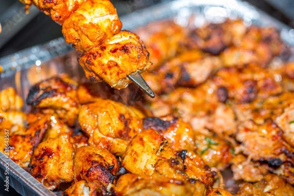 Obraz Kebabs on grill for catering 