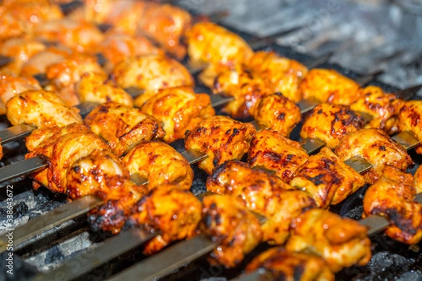 Obraz Kebabs on grill for catering 