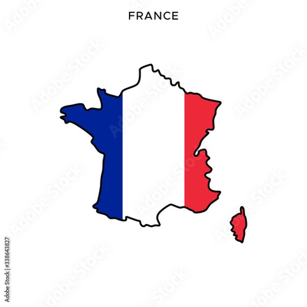 Fototapeta Map and Flag of France Vector Design Template with Editable Stroke