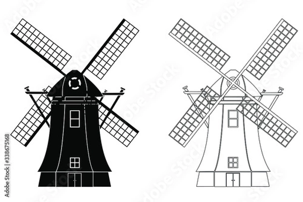 Obraz Silhouette of Traditional windmill Vector illustration