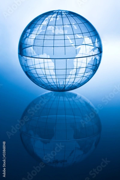 Fototapeta Transparent blue globe showing Africa and Europe