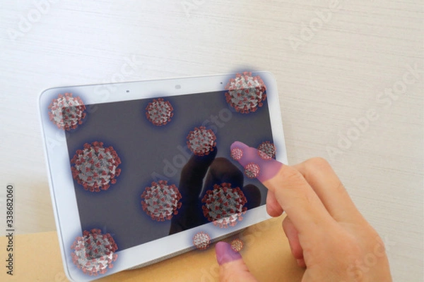 Fototapeta Corona virus infection handling the smartphone
