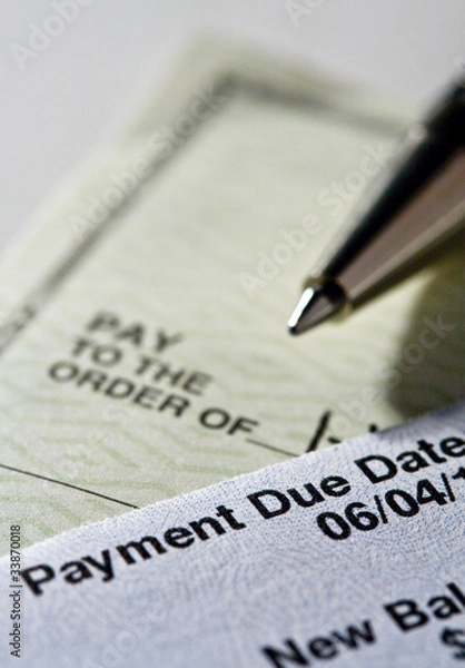 Fototapeta Personal check and credit card statement with pen