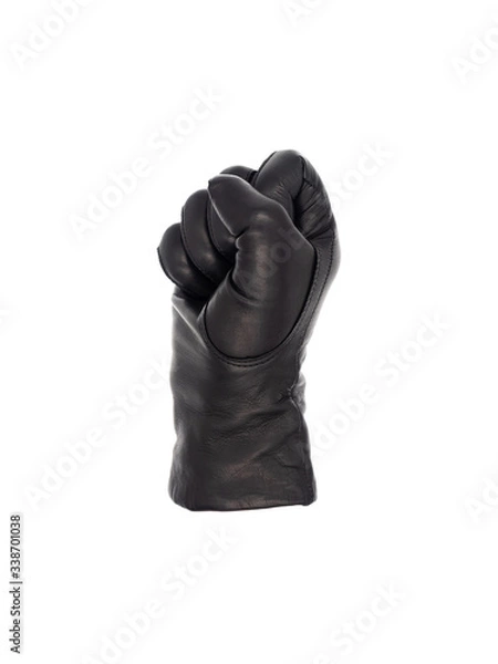 Obraz Isolated woman's hand wearing a black leather glove in a fist gesture