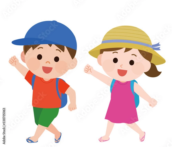 Fototapeta 夏休み　旅行　男女　子供　イラスト