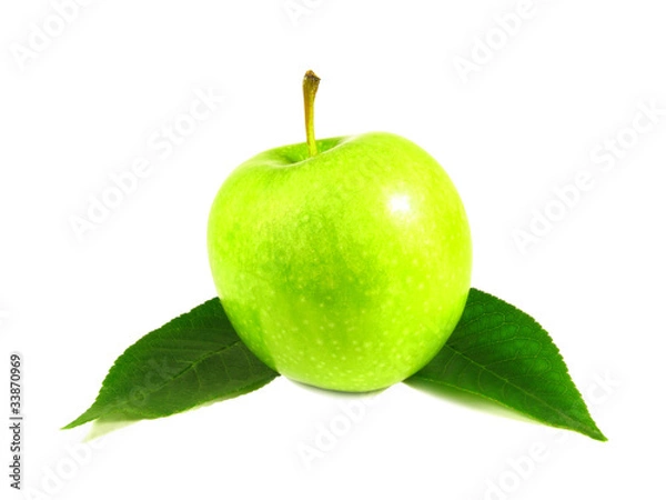 Fototapeta Green apple between leaves