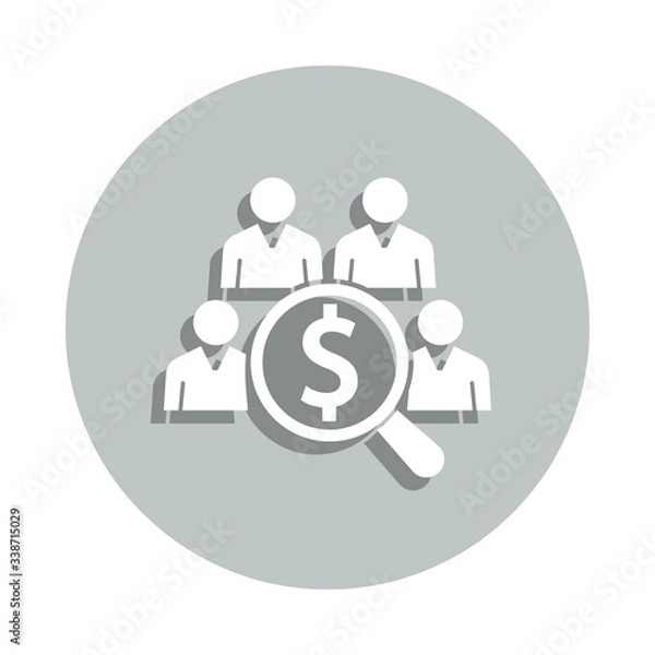 Obraz workers, magnifier, dollar, contributions badge icon. Simple glyph, flat vector of Business icons for ui and ux, website or mobile application