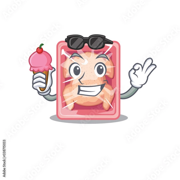 Fototapeta Cartoon design concept of frozen chicken having an ice cream