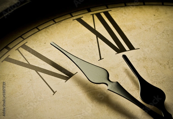 Fototapeta Closeup of antique clock and time is midnight