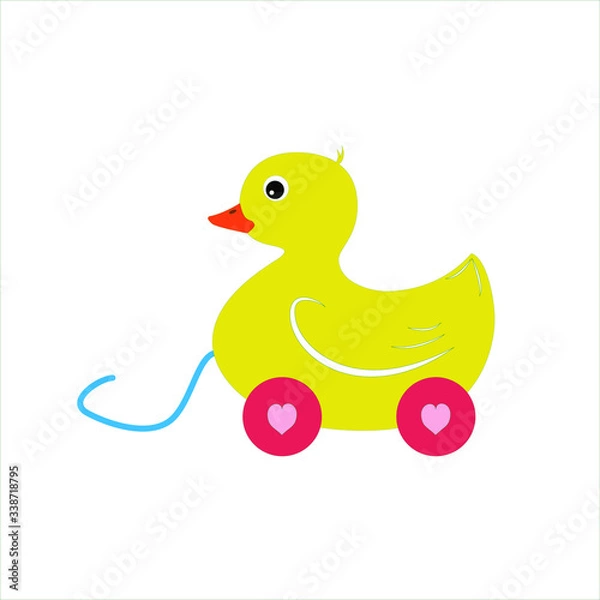 Obraz Wooden toy duck isolated on white background. Vector illustration.