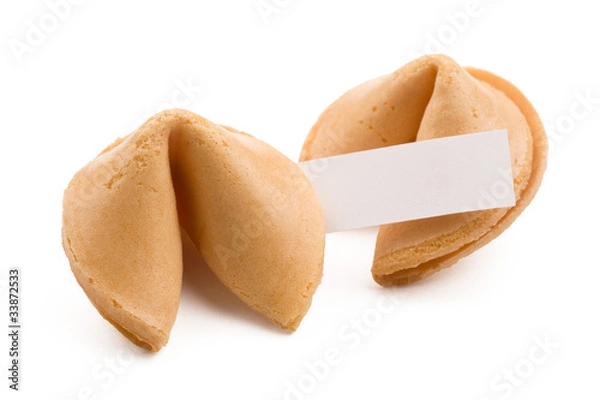 Fototapeta Fortune cookies with blank slip isolated on white background.