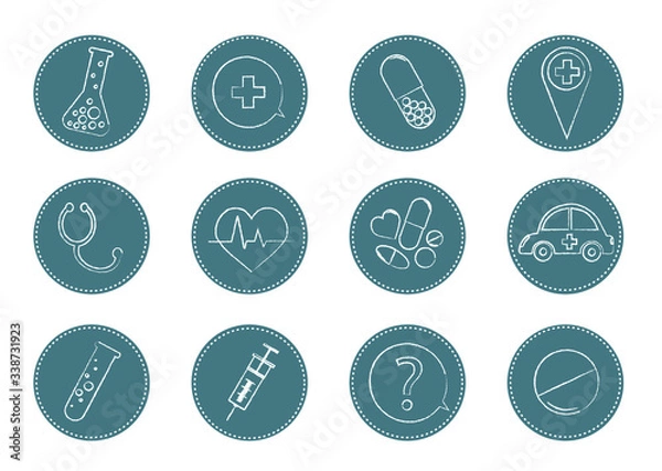 Fototapeta Vector linear set of icon story highlights on medicine theme in circles