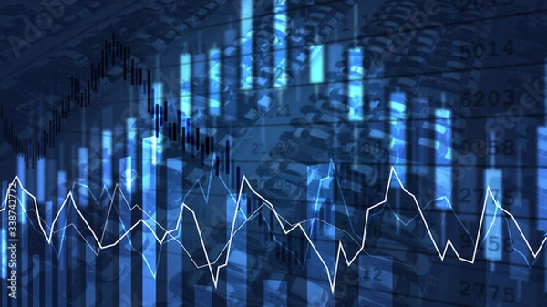 Fototapeta FINANCIAL DIAGRAM. UPTREND LINE. STATISTIC GRAPH WITH AUTOMOBILE INDUSTRY AND BACKGROUND ON BLUE