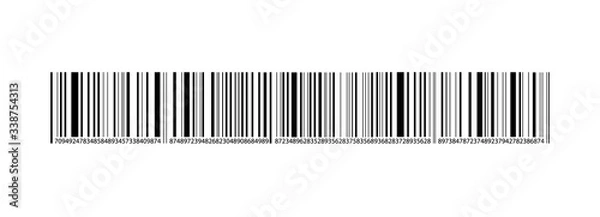 Obraz Vector black bar code stripe, isolated, random numbers, barcode template.