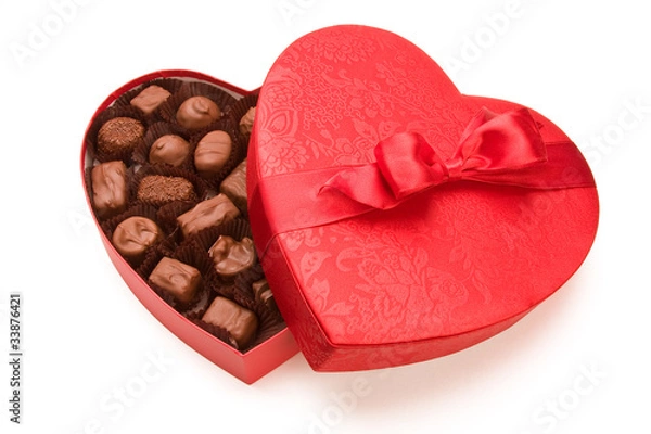 Fototapeta A box of Valentine's chocolates on white background