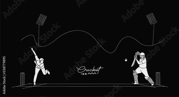 Obraz Abstract flat line pattern with batsman and bowler playing cricket championship background.