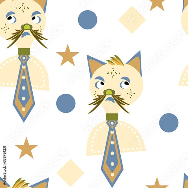 Obraz Elegant cat funny cartoon seamless pattern
