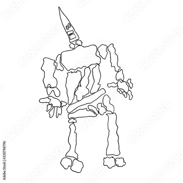 Fototapeta Huge stone monster. Vector illustration, doodle, black lines.