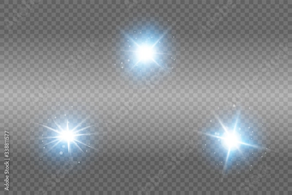 Fototapeta Glow blue light effect set, lens flare, explosion, glitter, line, sun flash, spark and stars. Abstract special effect element design.