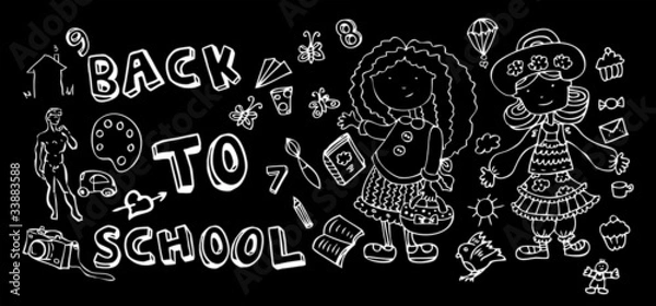 Fototapeta Back to school doodle Hand-Drawn BTS Sketchy Doodles