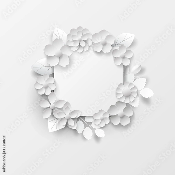 Fototapeta Paper art isolated flowers background on white. Vector eps 10.