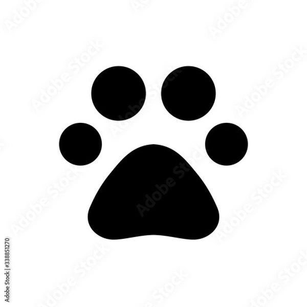 Fototapeta Animal icon flat vector. Black print paw trace. Mysterious foot of an unknown animal isolated on a white background.