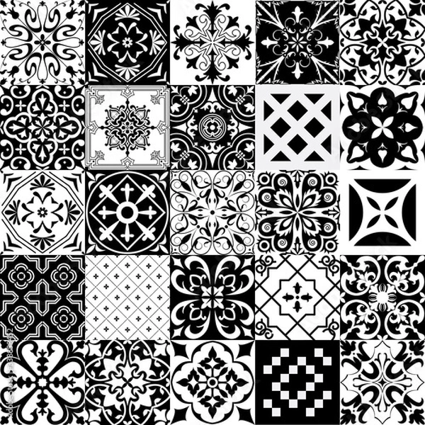 Fototapeta Ыet of tiles in portuguese, spanish, italian style. For wallpaper, backgrounds, decoration for your design, ceramic, page fill and more.