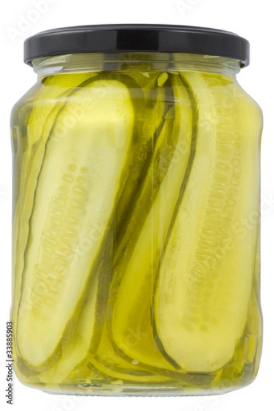 Obraz Ogórki konserwowe w słoiku (pikle). Izolowany ze ścieżką.