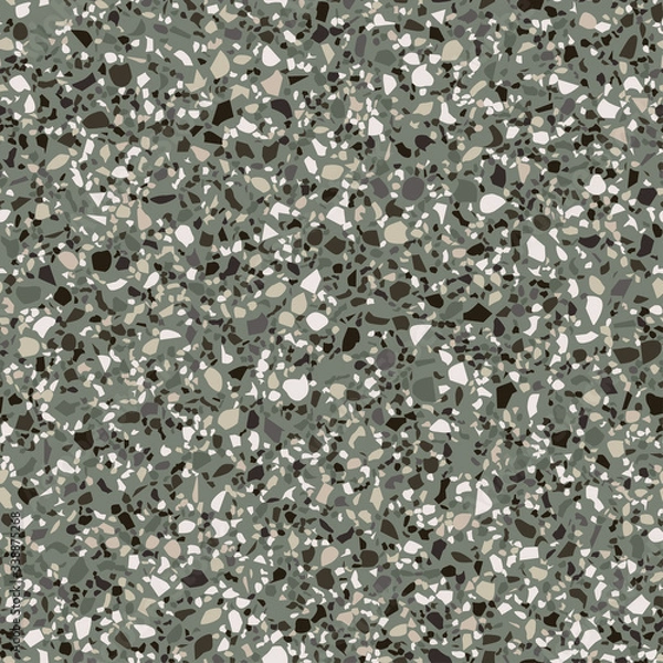 Fototapeta Vector surface texture of granite, concrete, mosaic tile, pebbles, quartz shape. Flooring venetian terrazzo seamless pattern. Natural realistic stone imitation, marble confetti background.