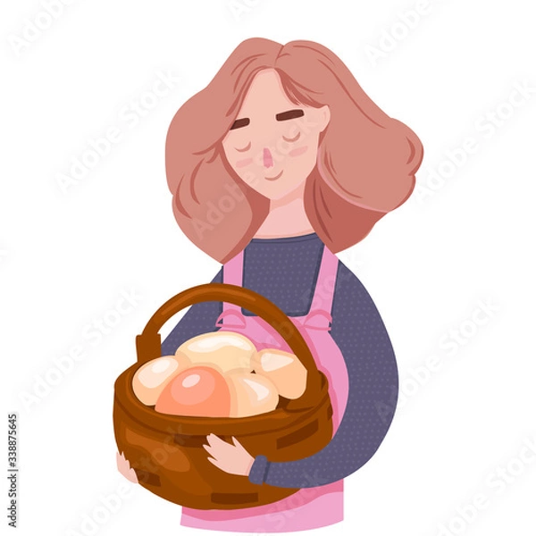 Obraz Woman with basket easter eggs