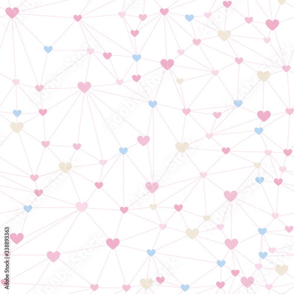 Obraz Triangle mesh seamless pattern with hearts isolated on a white 